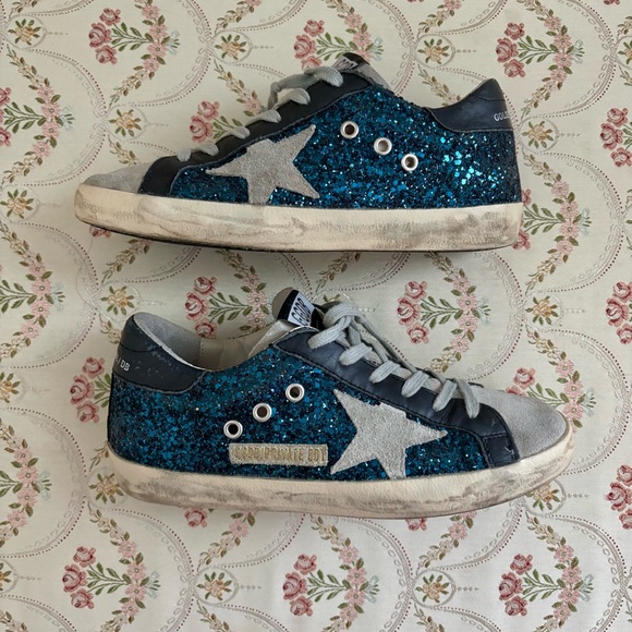 Golden Goose Blue Glitter Sneakers - Picture 1 of 9